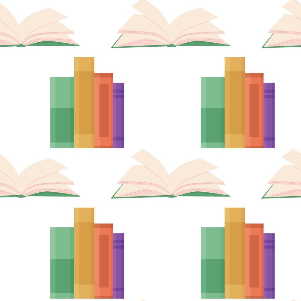 vector seamless pattern with different books. concept template for fabrics, covers, education, book store, library.