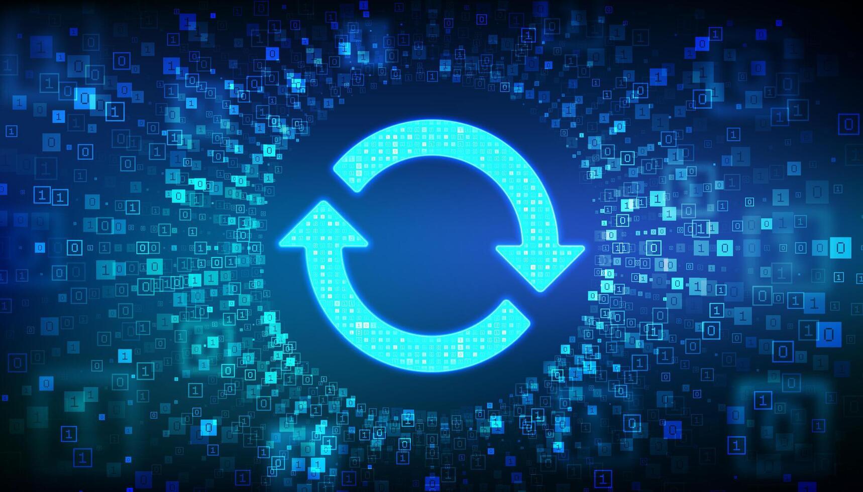 Update Software. Synchronization icon. Upgrade computer program version concept. Binary code Data Flow. Virtual tunnel warp made with digital code. Vector illustration.