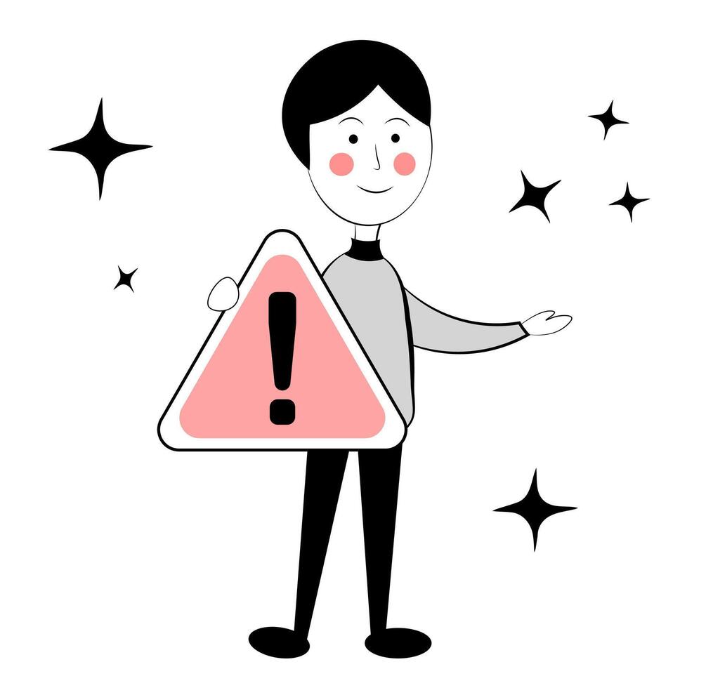 Error. A man with a sign. Doodle vector