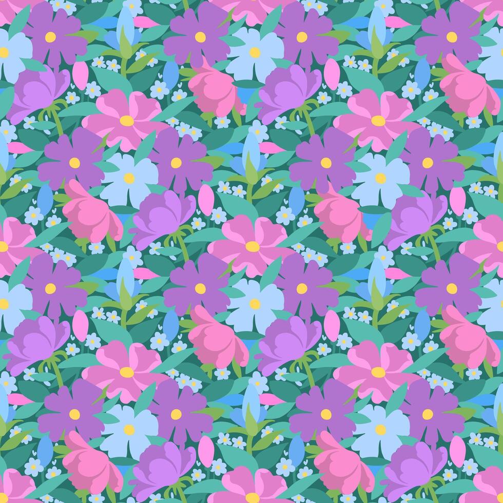 floral sin costura modelo con pequeño lila flores sencillo plano moderno dibujo. floral textura colección para textil y Moda diseño. primavera botánico impresión. vector plano ilustración.