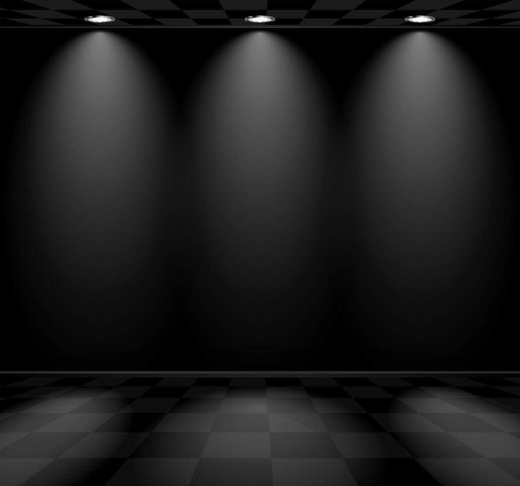 Black empty room with checkered floor vector