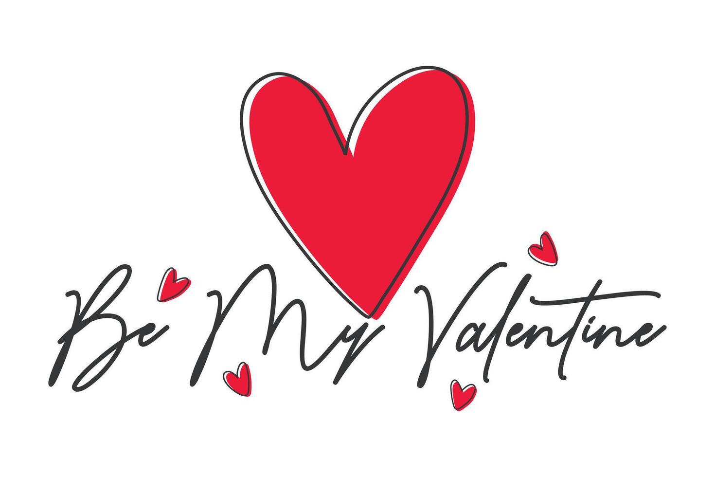 Lettering Be My Valentine banner. Valentines Day greeting card template with typography text and red heart and line on background. vector