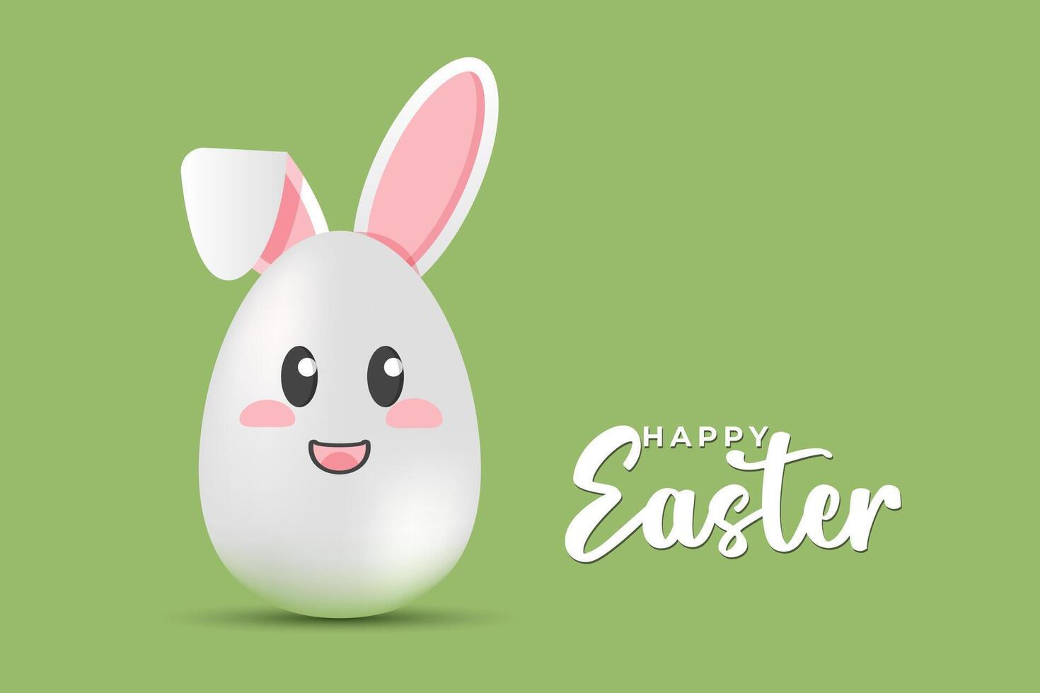 Easter greeting card with bunny ears and egg. Vector. Copy space for text. Easter rabbit with lettering Happy Easter on green background. vector