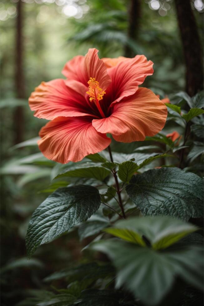 ai generado hibisco bosque fondo de pantalla foto