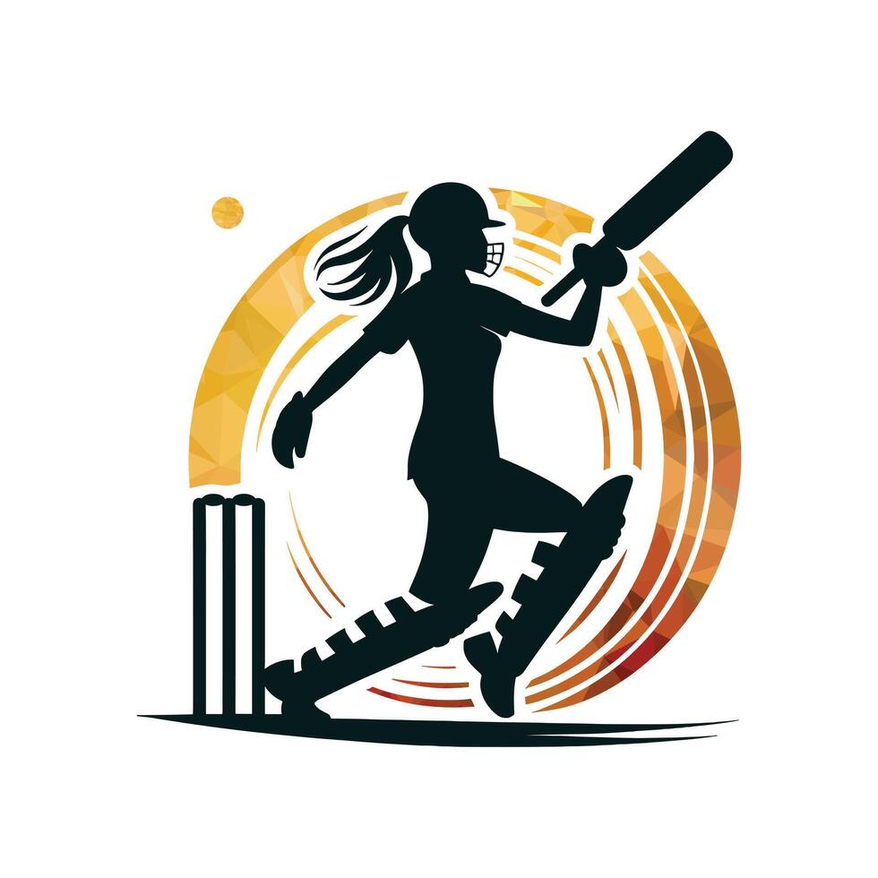 Cricket Player Logo Creative Women Style Vector