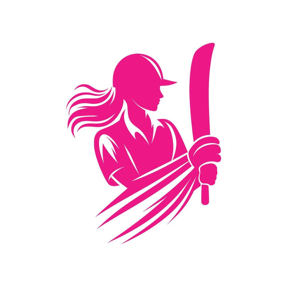 Cricket Player Logo Female Vector Concept