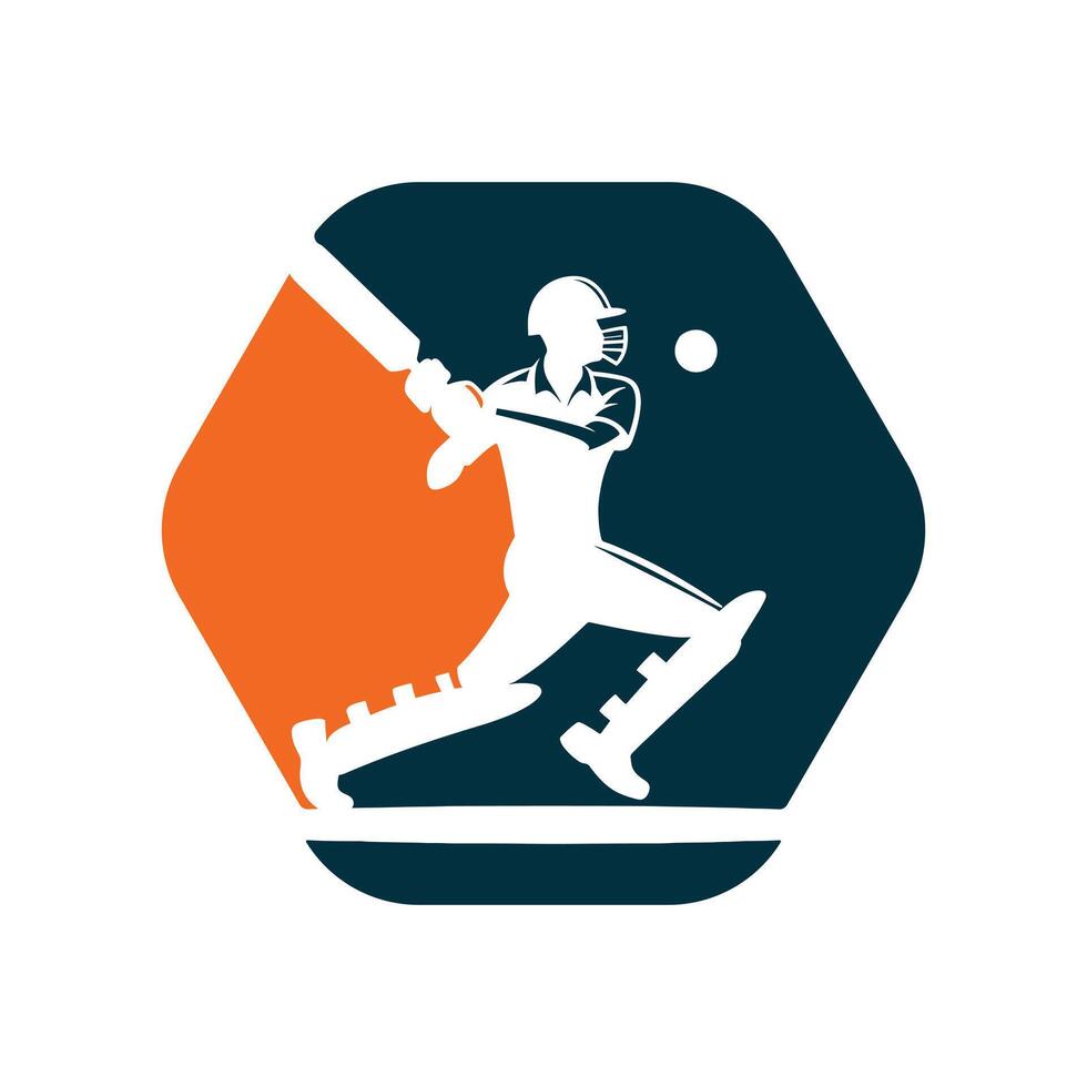Cricket Player Logo Inside a Shape of Hexagon vector
