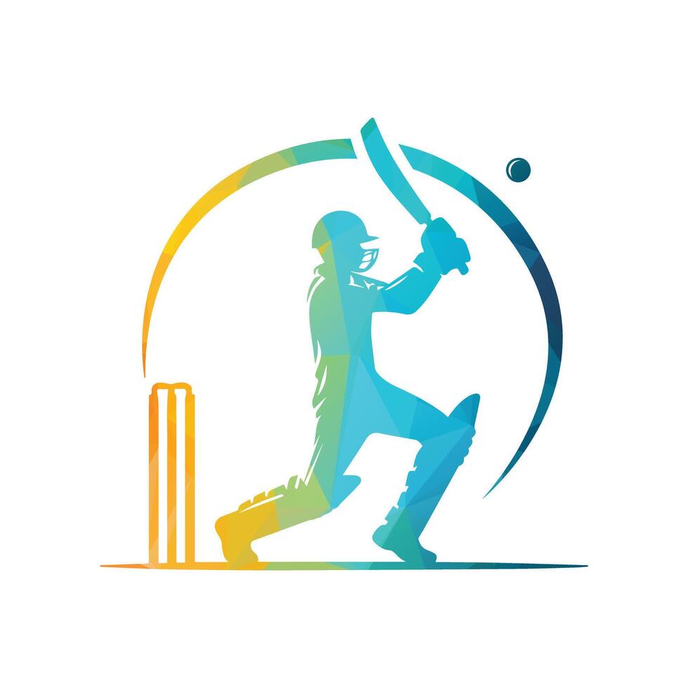 Cricket Player Logo Unique Pattern Vector