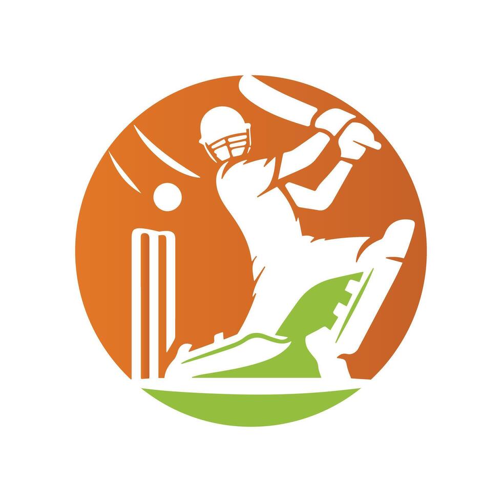 Cricket Player Logo Inside a Shape of Circle vector