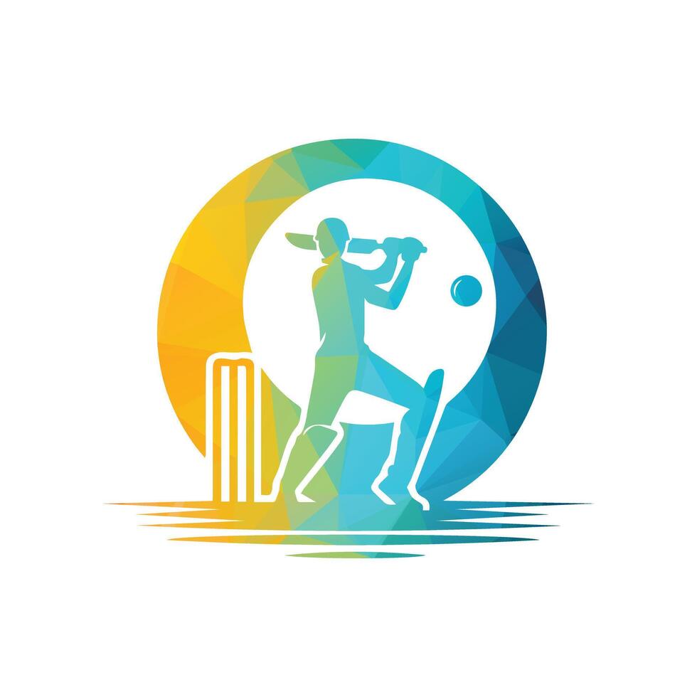 Cricket Player Logo Inside a Shape of Ring vector