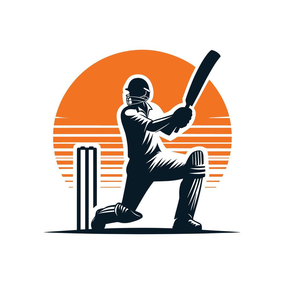 Cricket Player Logo Playing Short Concept vector