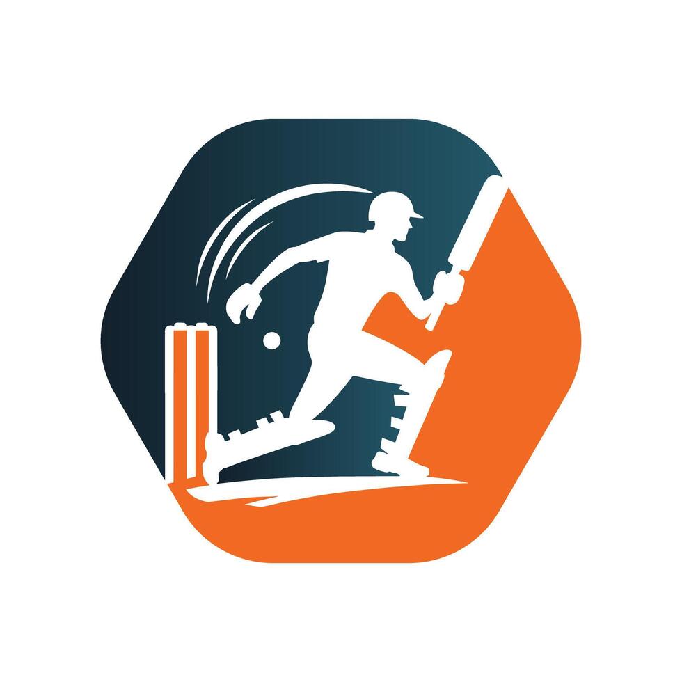 Cricket Player Logo Inside a Shape of Hexagon vector