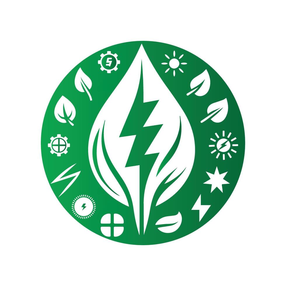 Eco Leaf Bolt Green Energy Vector Illustration