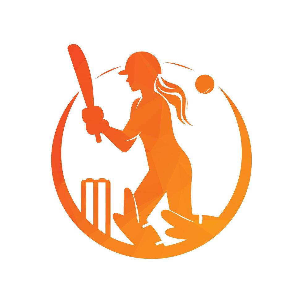 Cricket Player Logo Female Vector Illustration