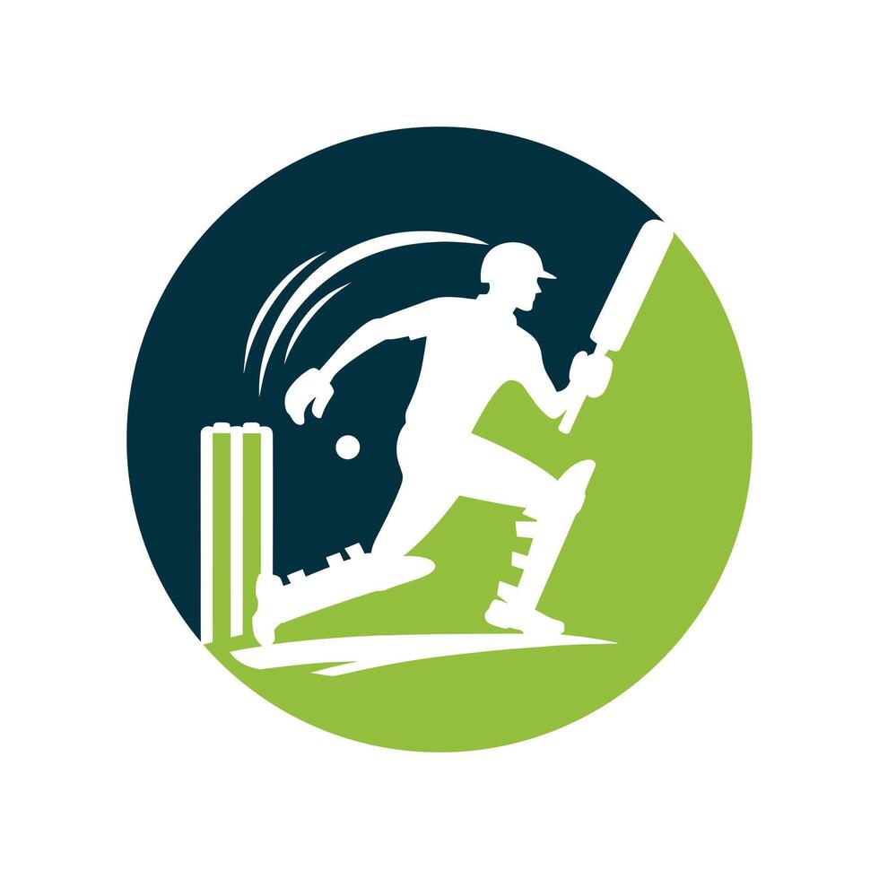 Cricket Player Logo Inside a Shape of Circle vector