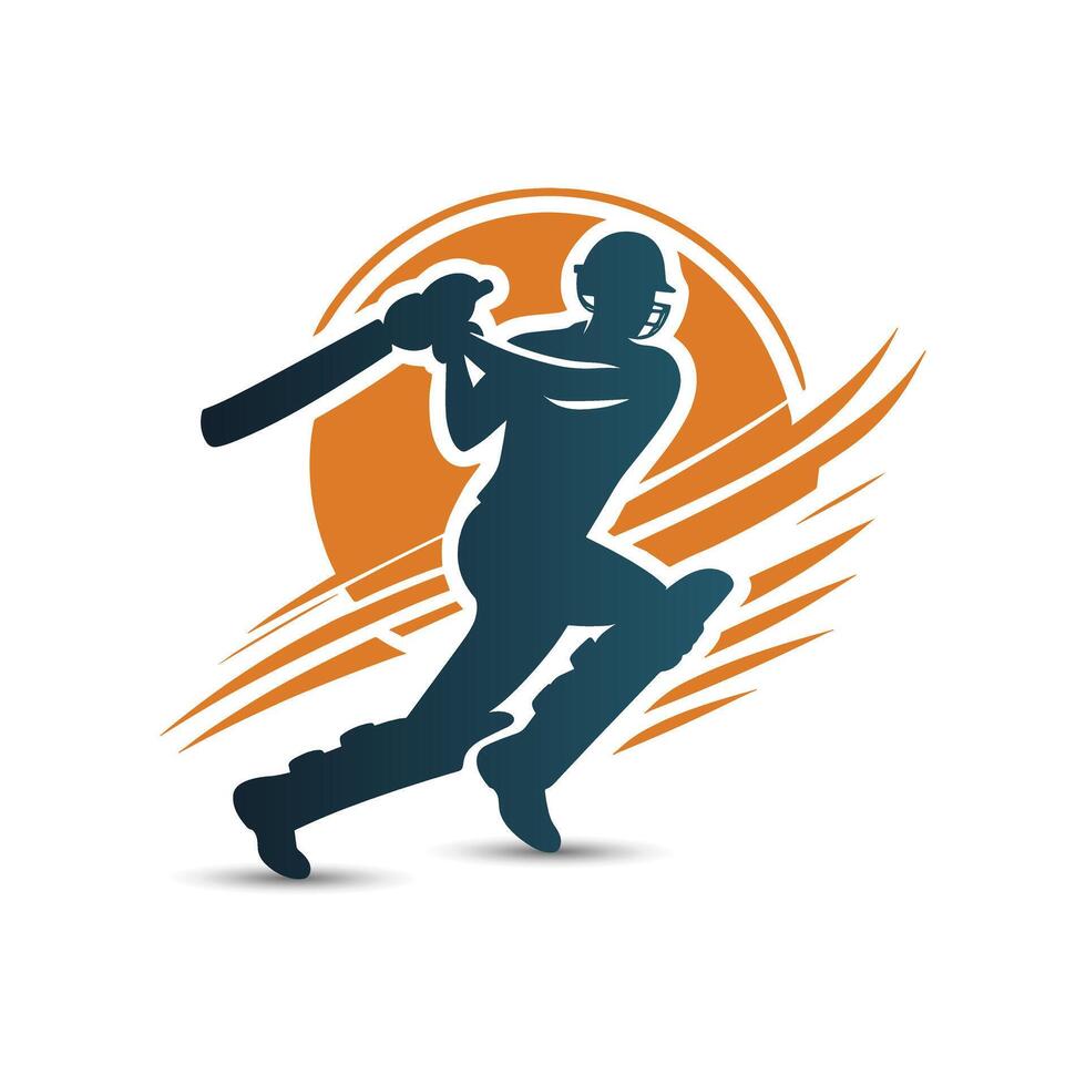 Cricket Player Logo Sun Play Concept vector