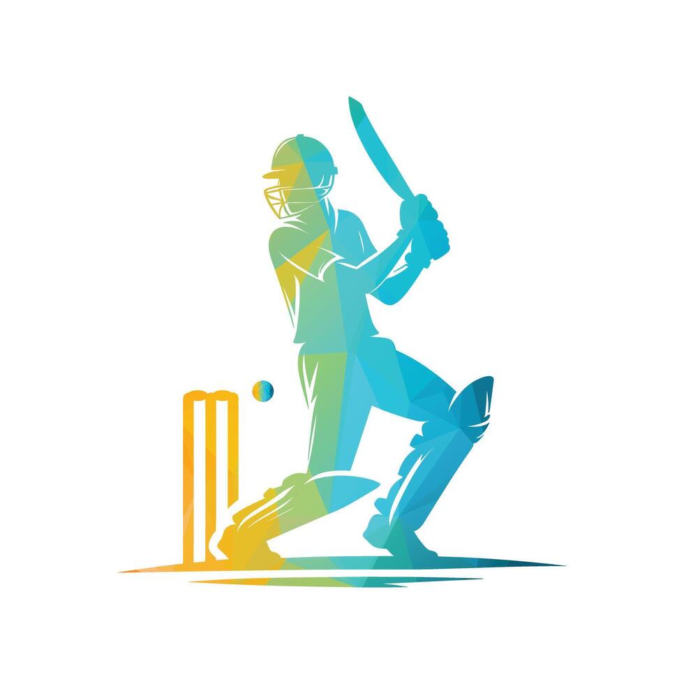 Cricket Player Logo Playing Short Concept vector