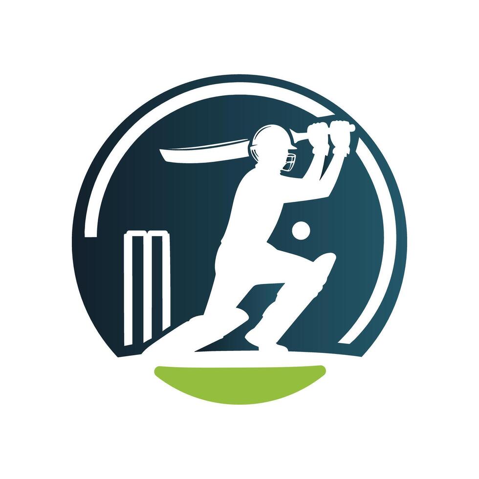 Cricket Player Logo Inside a Shape of Circle vector