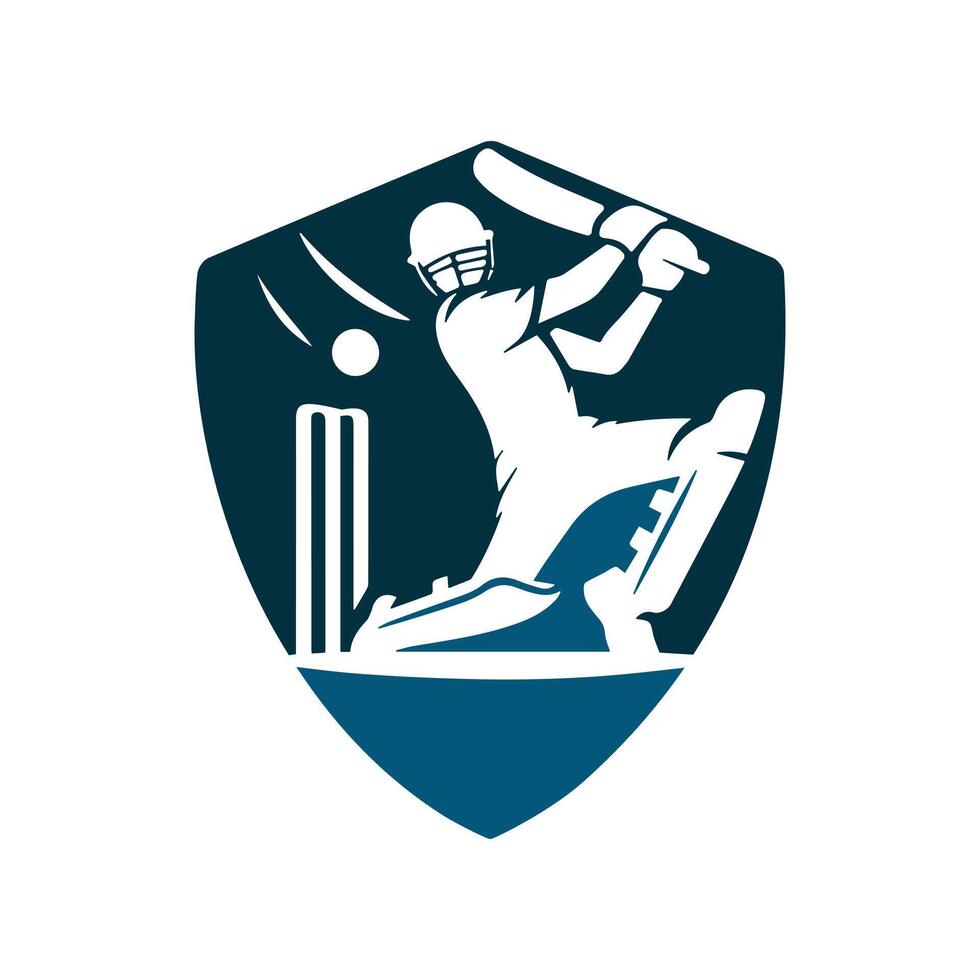 Cricket Player Logo Inside a Shape of Shield vector