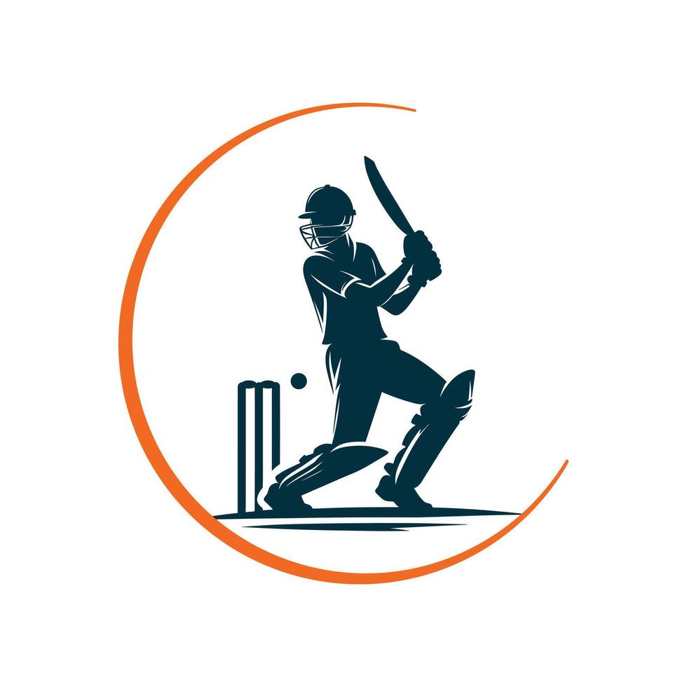 Cricket Player Logo Playing Short Concept vector