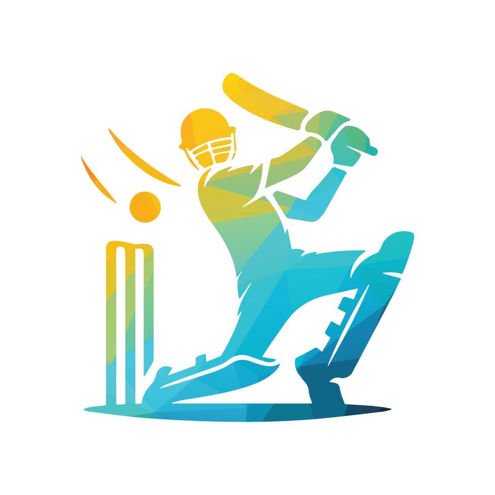 Cricket Player Logo Design Vector Illustration