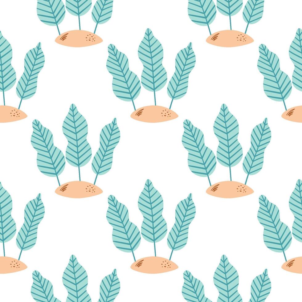 Cute jungle leaves tropical seamless pattern, summer nature print. Vector hand drawn botanical jungle plants, repeat background, palm leaves wallpaper, organic textile design, wrapping paper.