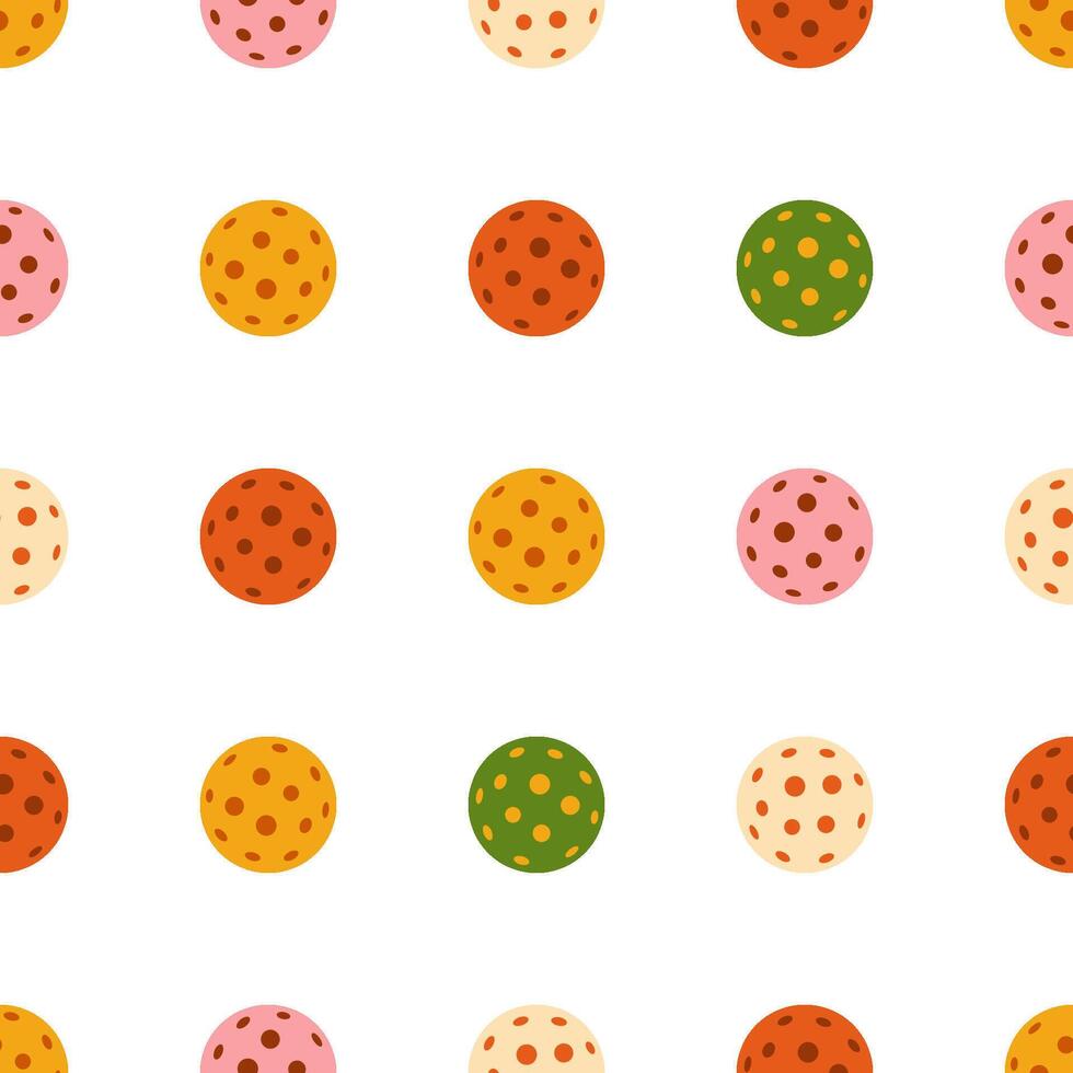 Pickle balls sporty seamless pattern. Colorful vector summer sport repeat background, cute tennis print, wallpaper, textile, fabric, package design with balls shape illustration.