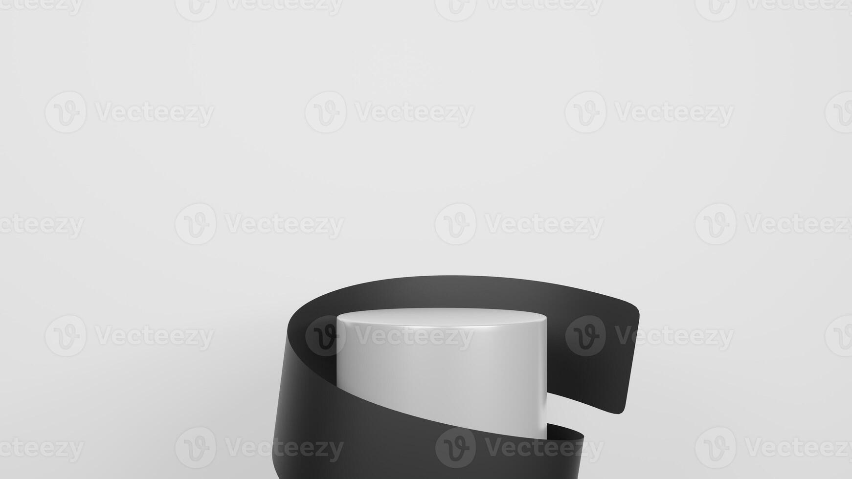 3D Rendering Podium with black ribbons abstract white background photo