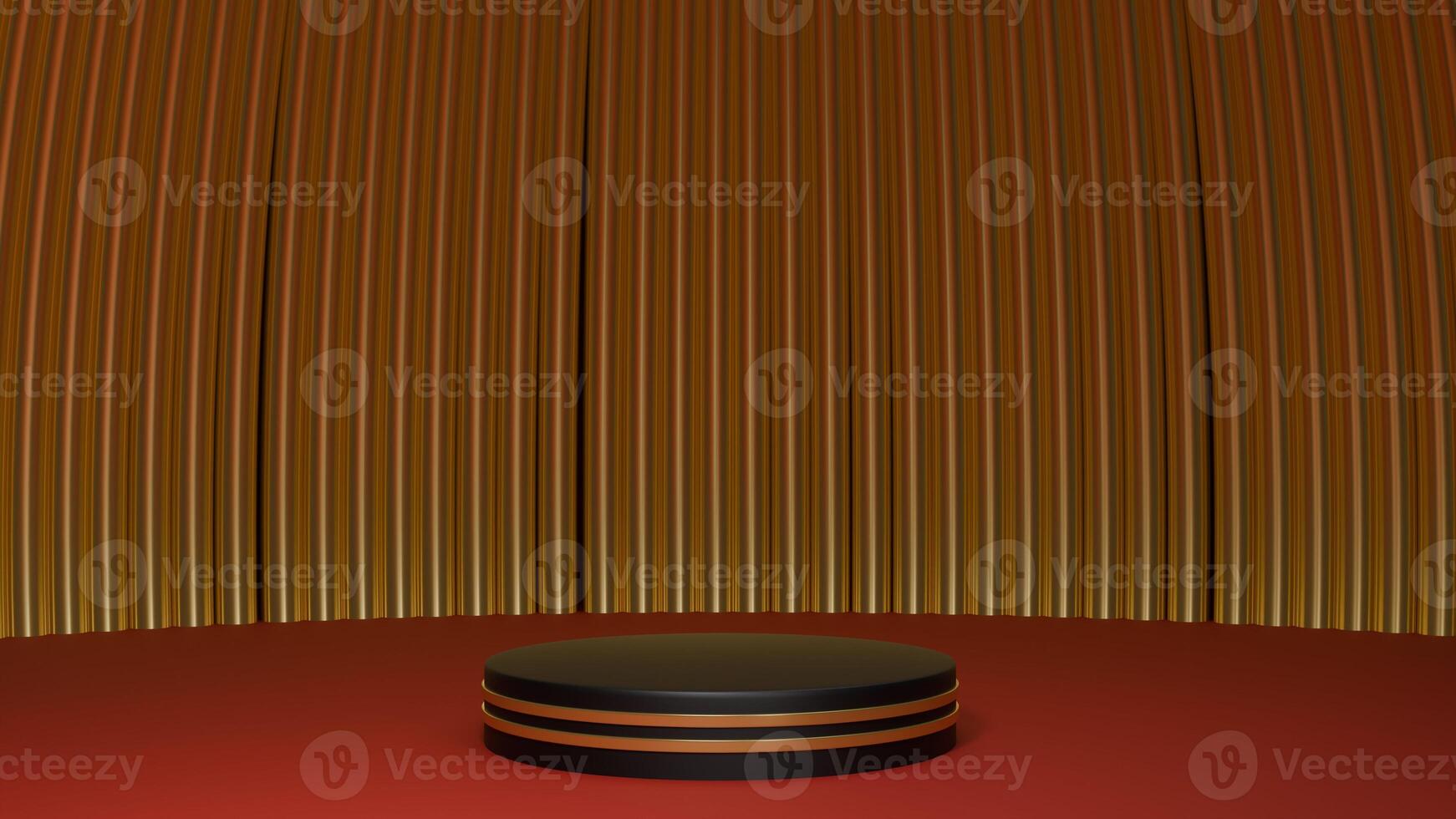 3D Rendering Luxury red with golden black podium photo