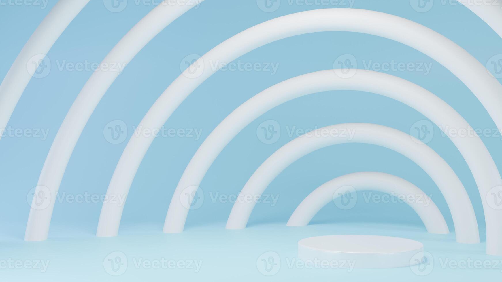 3D Rendering abstract blue background with curve and white podium photo