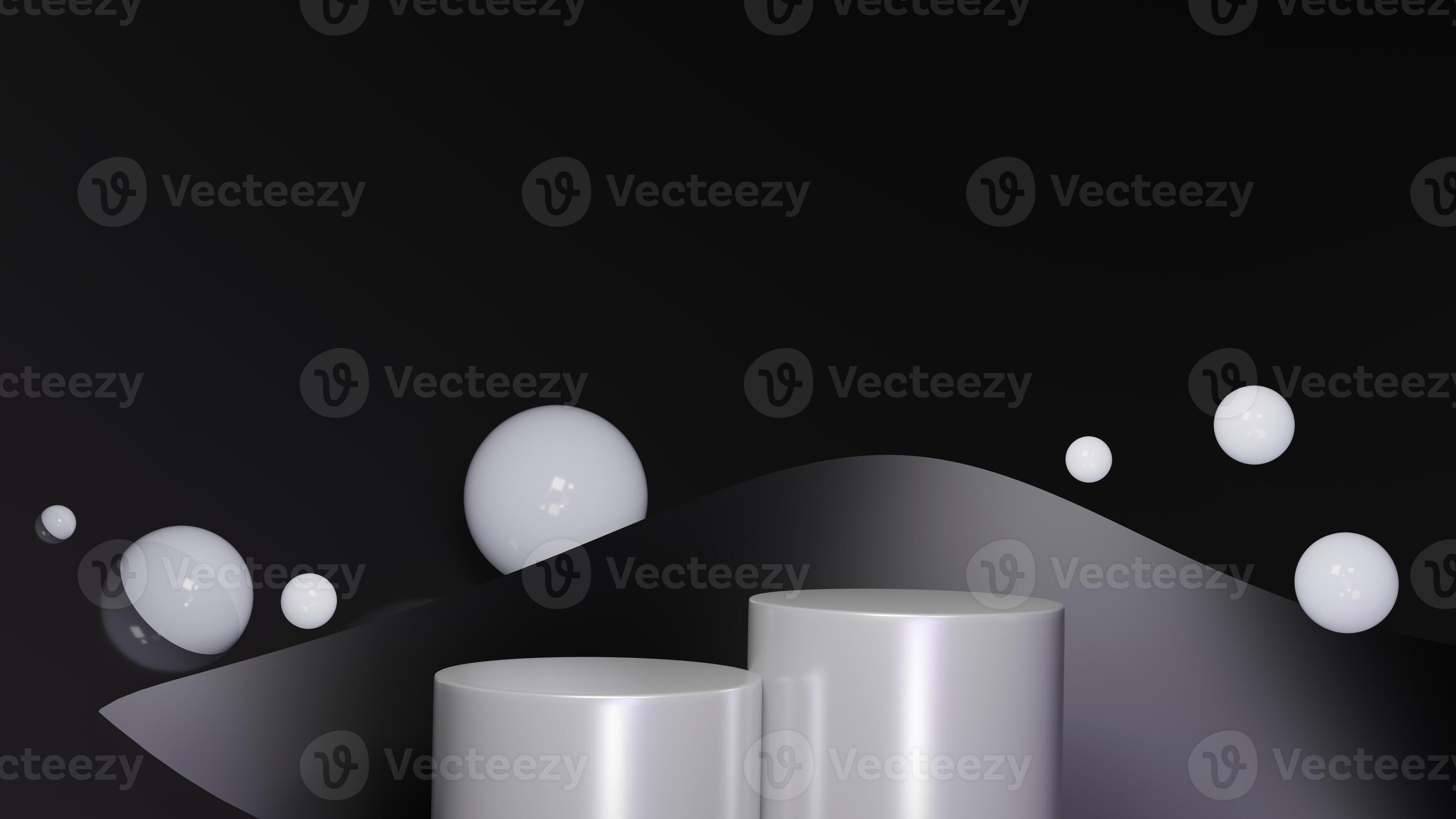 3D Rendering black and white back background with podium and white ball