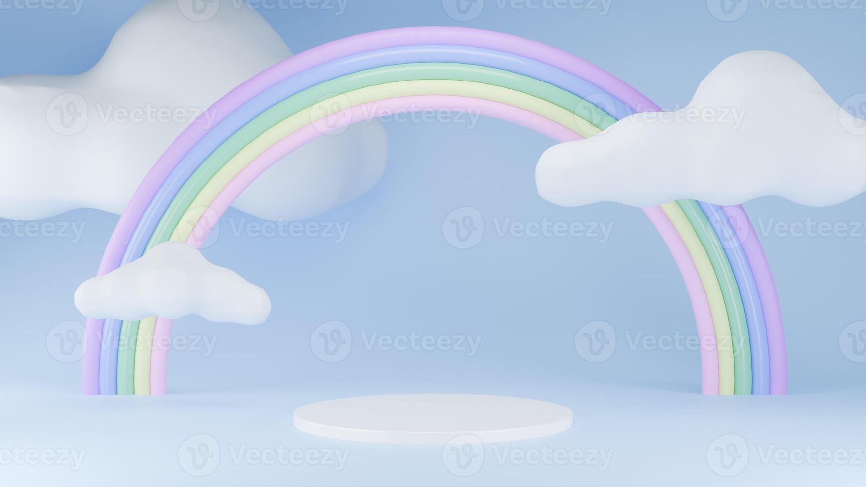 3D Rendering Blue sky with rainbow and clouds Podium abstract photo