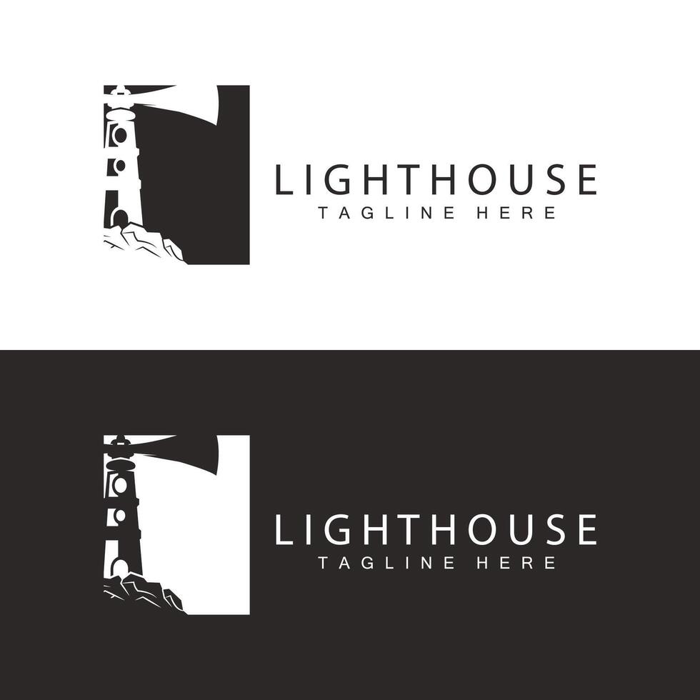 Lighthouse logo vector beacon tower ship signal simple beach port design template