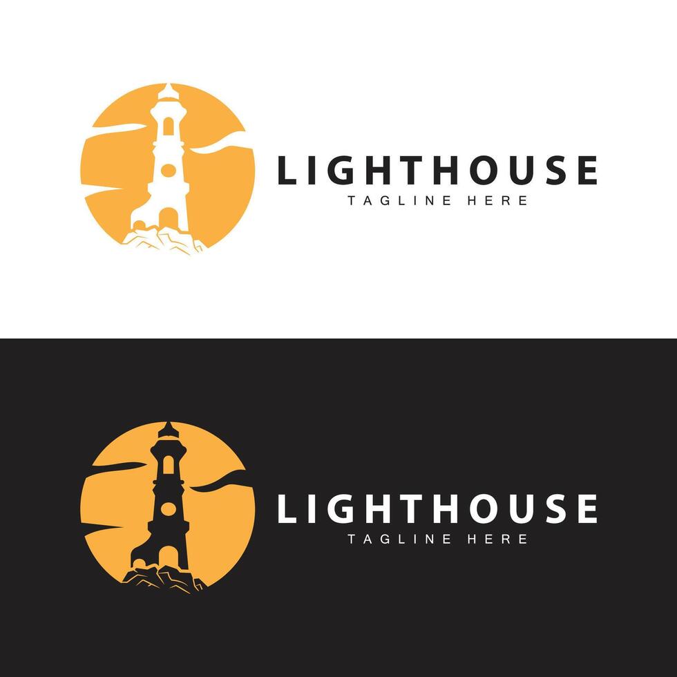 Lighthouse logo vector beacon tower ship signal simple beach port design template