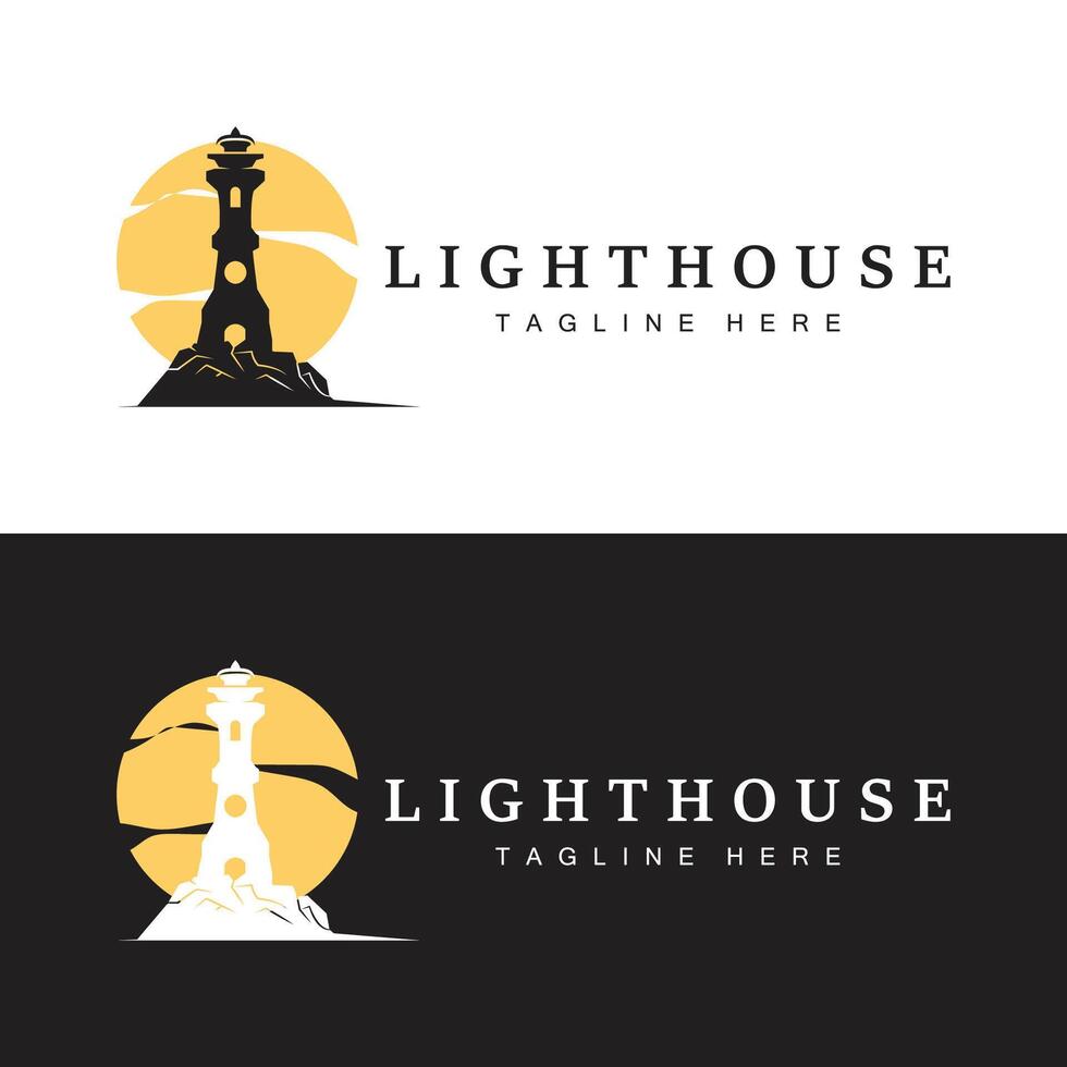 Lighthouse logo vector beacon tower ship signal simple beach port design template