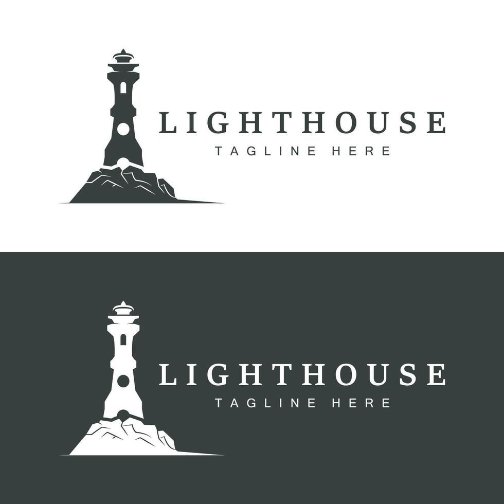 Lighthouse logo vector beacon tower ship signal simple beach port design template