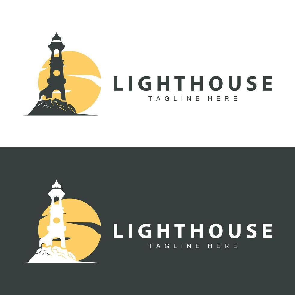 Lighthouse logo vector beacon tower ship signal simple beach port design template