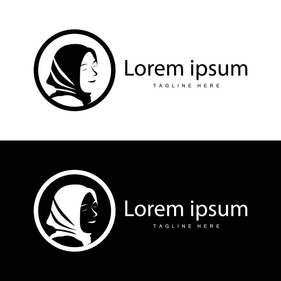 Simple Muslim clothing hijab logo design minimalist black silhouette vector