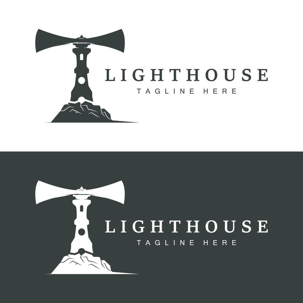 Lighthouse logo vector beacon tower ship signal simple beach port design template