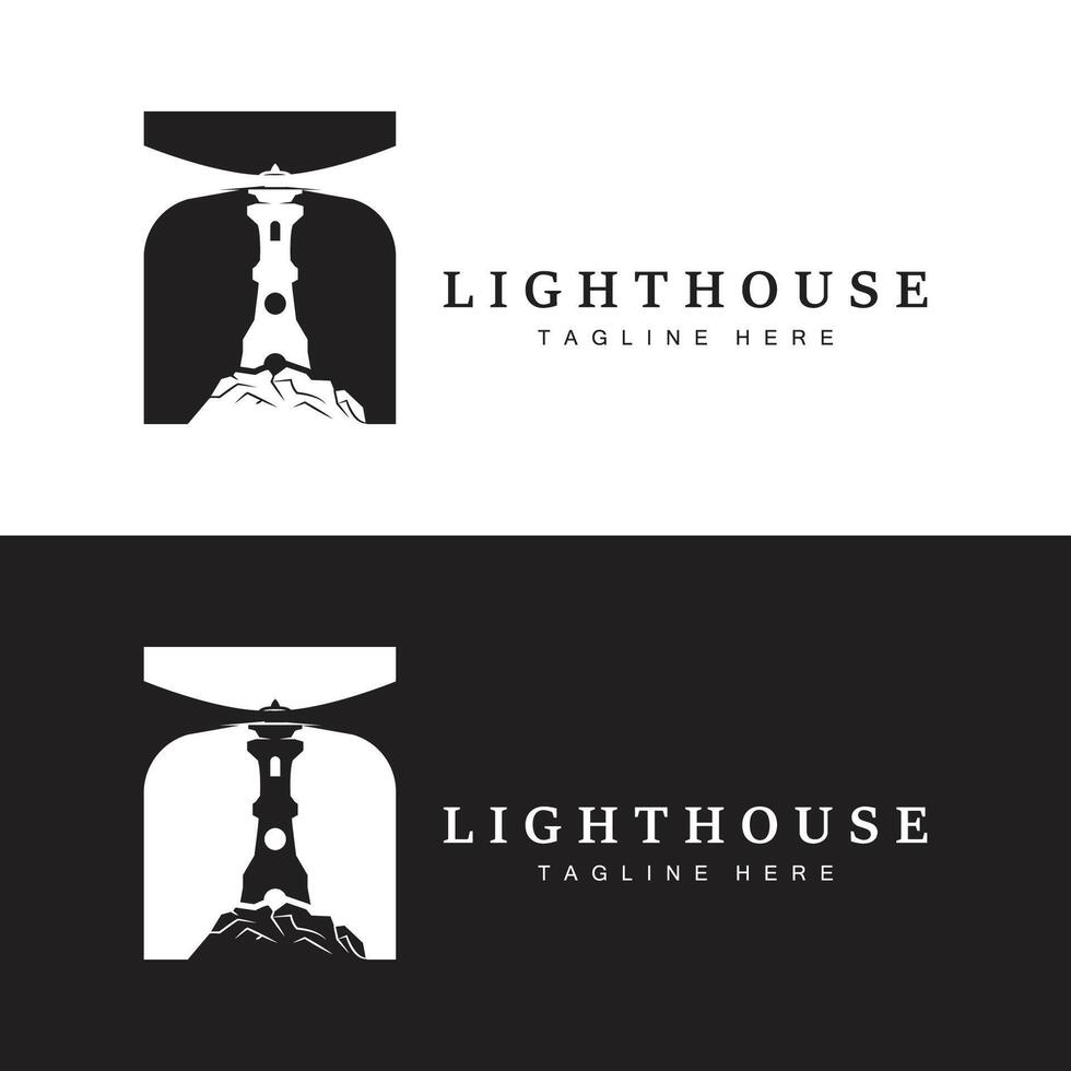 Lighthouse logo vector beacon tower ship signal simple beach port design template