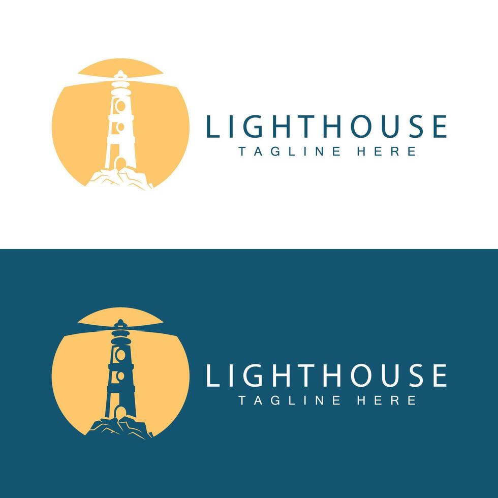 Lighthouse logo vector beacon tower ship signal simple beach port design template