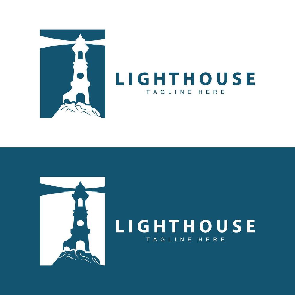 Lighthouse logo vector beacon tower ship signal simple beach port design template