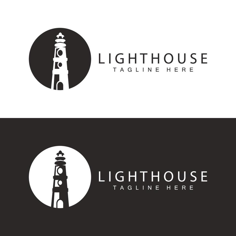 Lighthouse logo vector beacon tower ship signal simple beach port design template