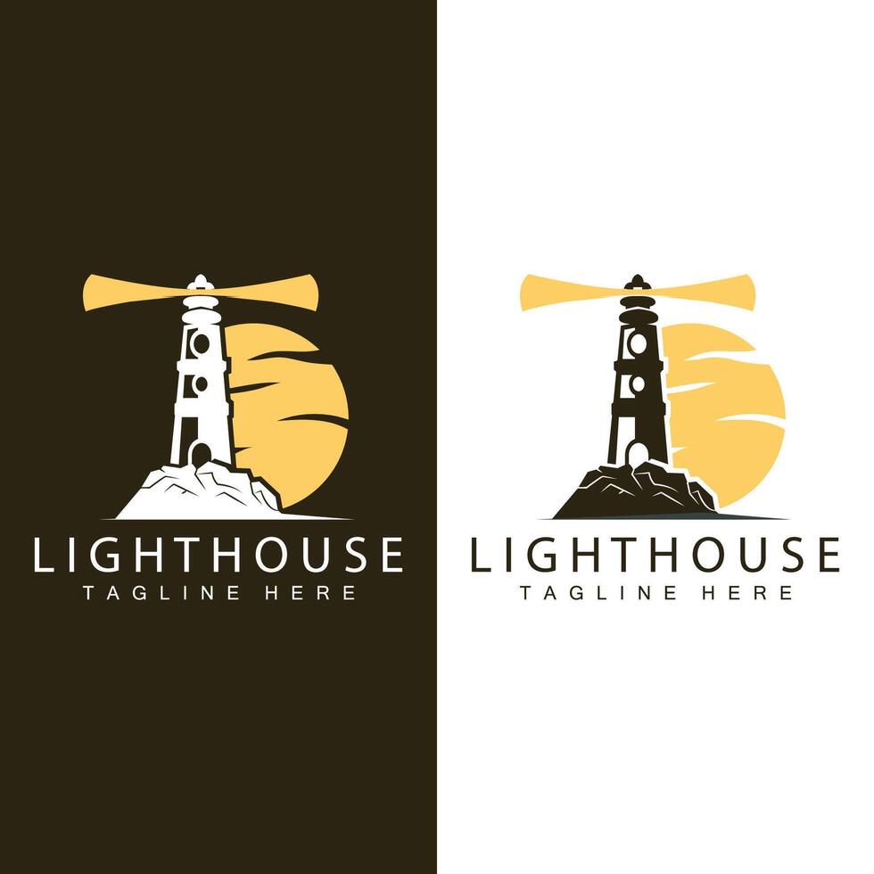 Lighthouse logo vector beacon tower ship signal simple beach port design template