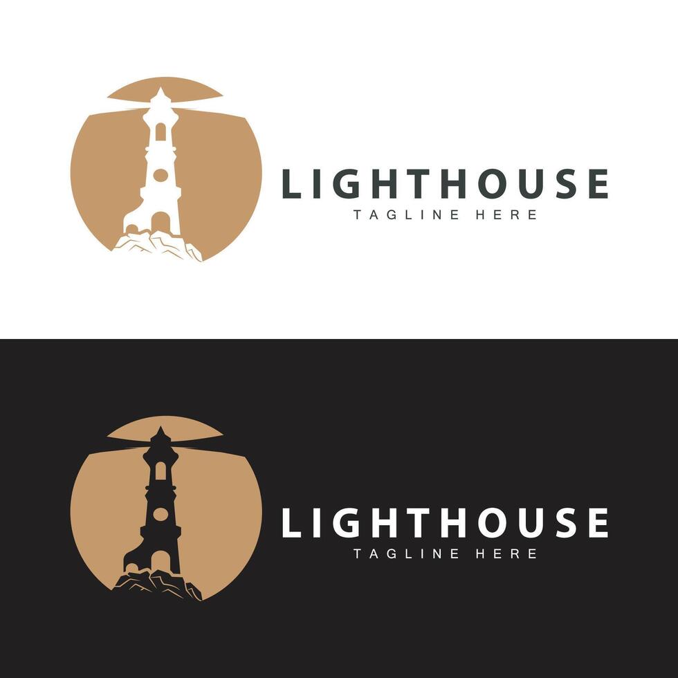 Lighthouse logo vector beacon tower ship signal simple beach port design template
