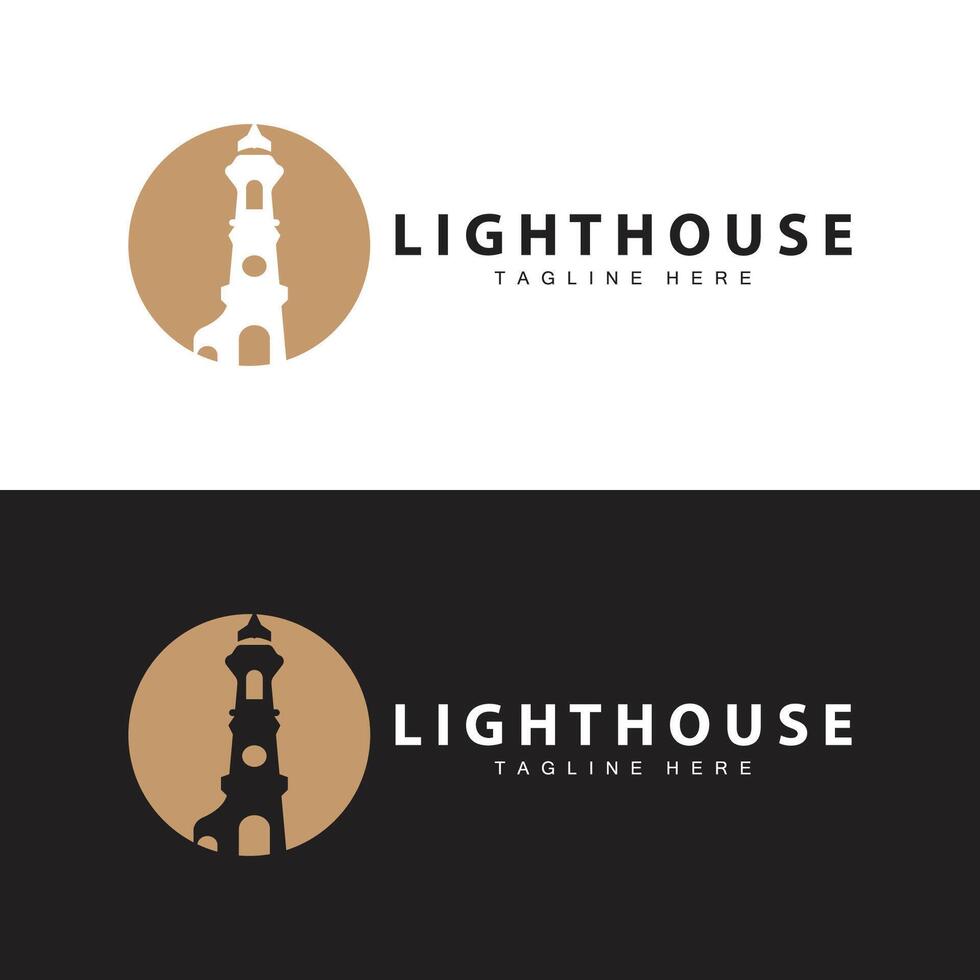 Lighthouse logo vector beacon tower ship signal simple beach port design template