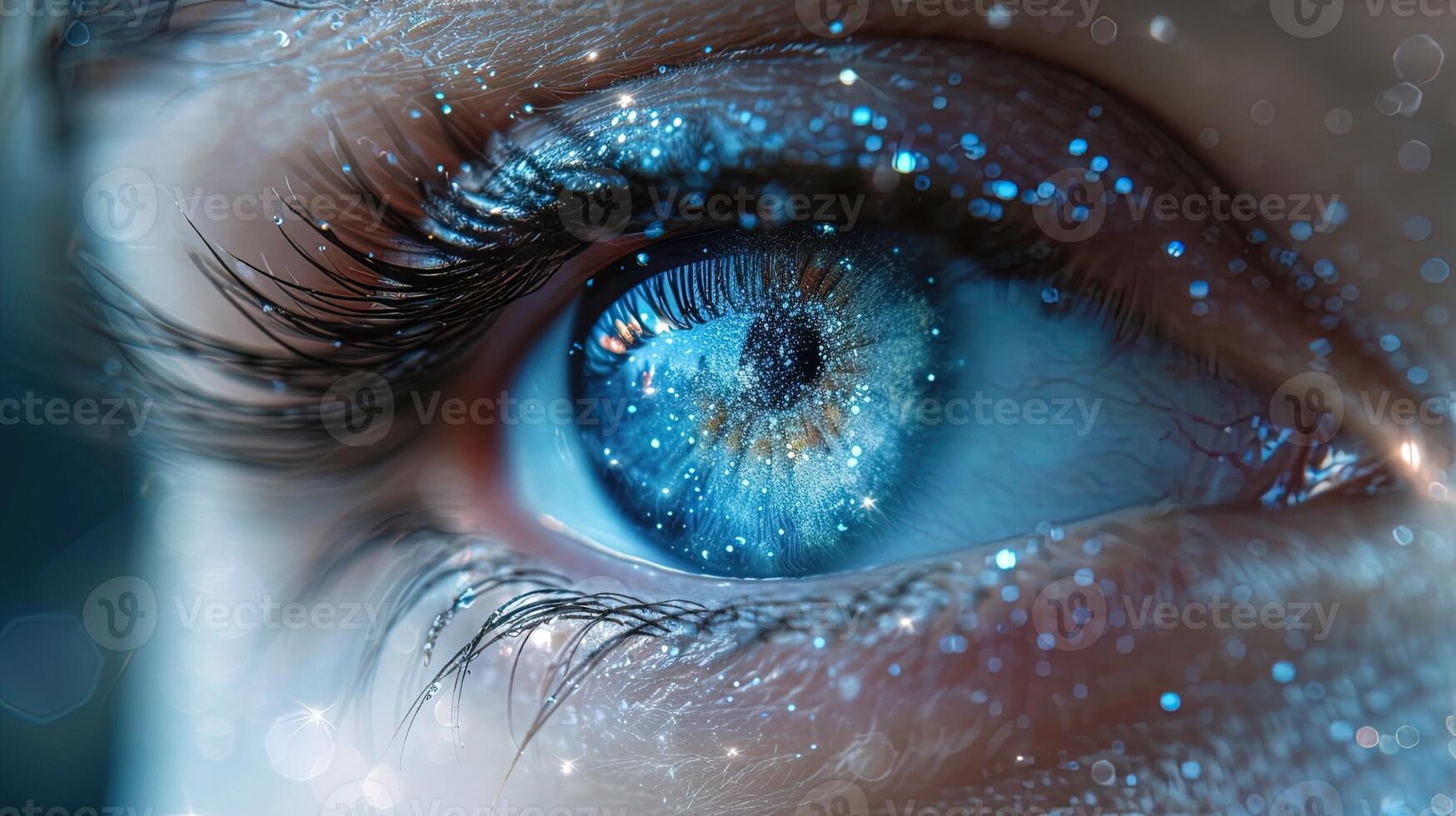 AI generated Blue eye future vision banner Human eye technology futuristic background wide photo