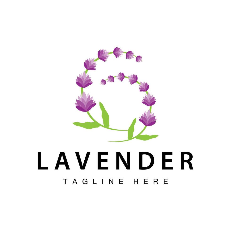 Lavender logo simple design vector cosmetic plant purple color and aromatherapy lavender flower garden template