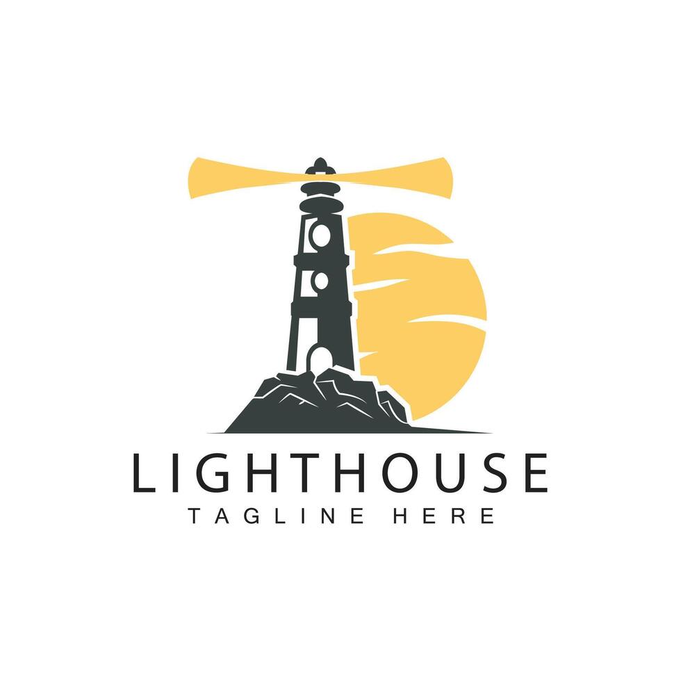 Lighthouse logo vector beacon tower ship signal simple beach port design template