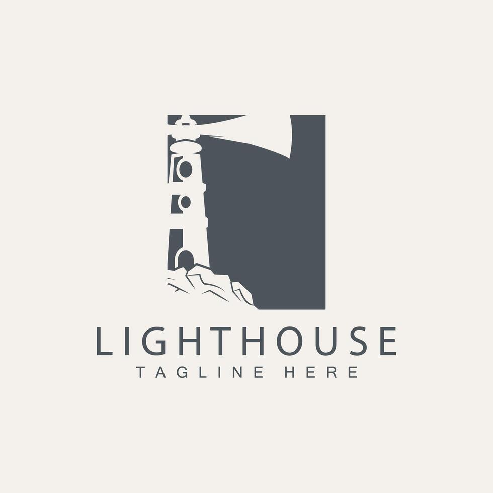 Lighthouse logo vector beacon tower ship signal simple beach port design template